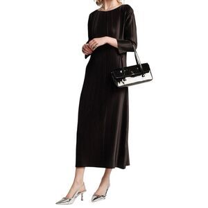 NEW Frances Valentine Pleats Pleated Maxi Dress XS Black Slinky Satin Minimalist